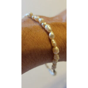 14K GF Gold Filled Freshwater‎ Rice Pearl Minimalist Dainty Bridal Bracelet 8"